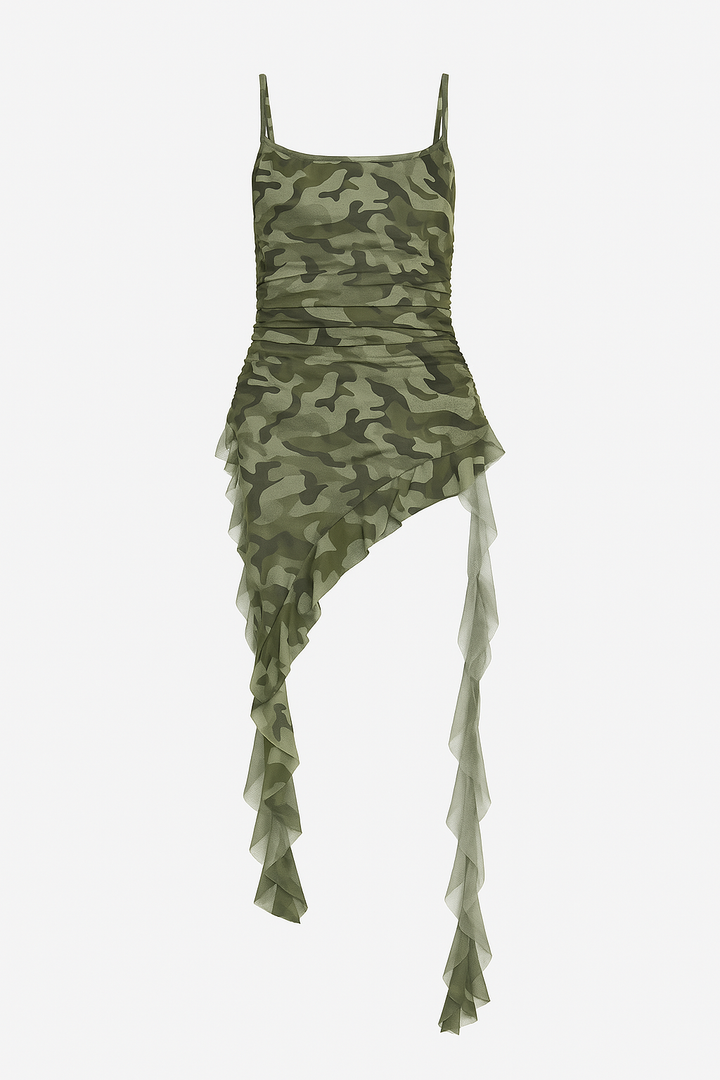 Retro Ruffle Gradient Mini Dress