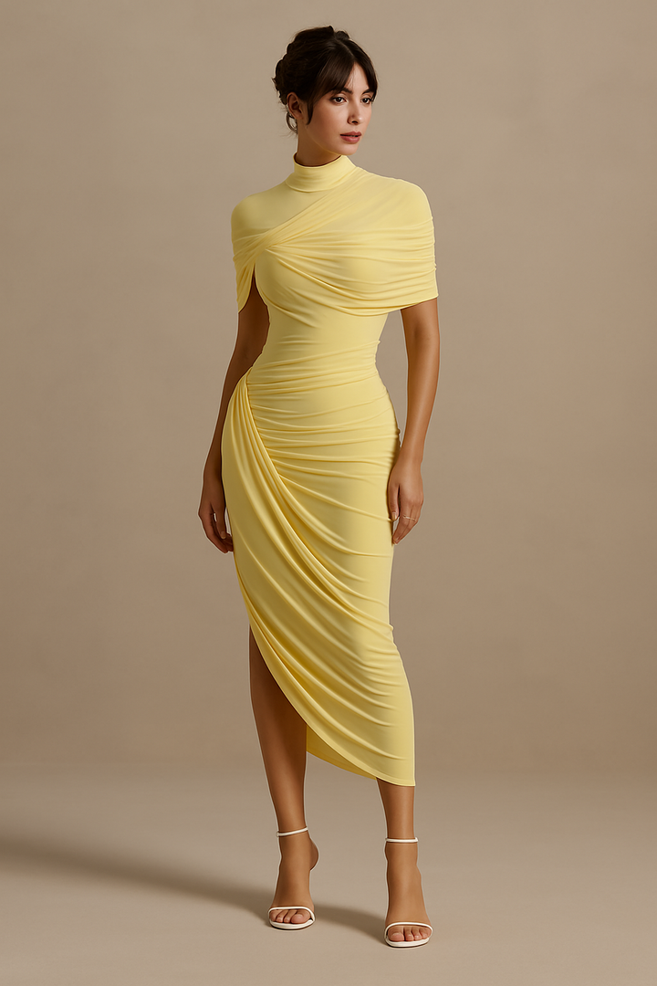Half Sleeve Backless Ruched Sexy Maxi Dress
