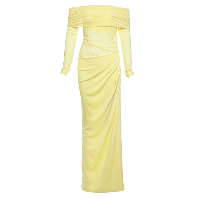 Green Off-Shoulder Mesh Fishtail Dress