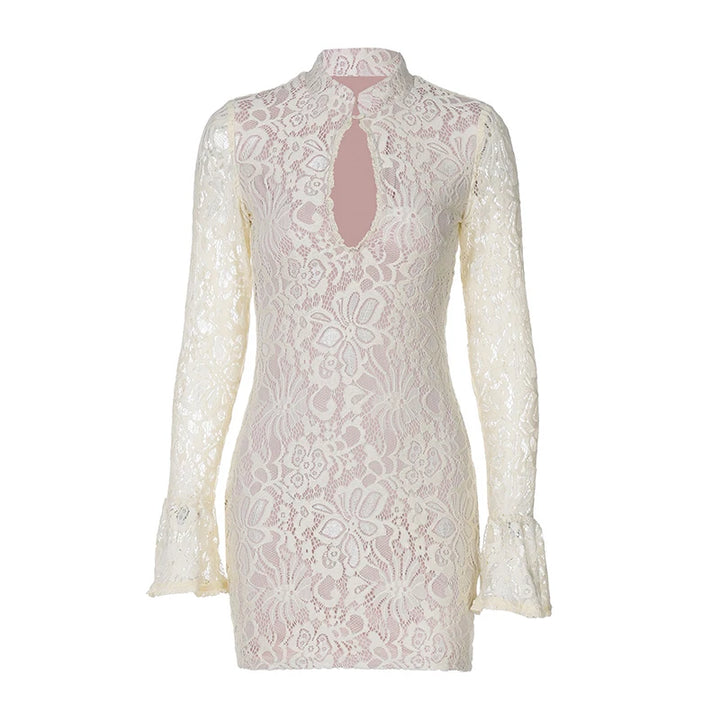 Lace Hollow Out Long Sleeve Sexy Mini Dress