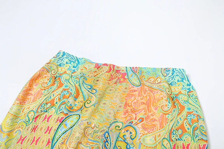 Colorful Print Bra Skirt Set