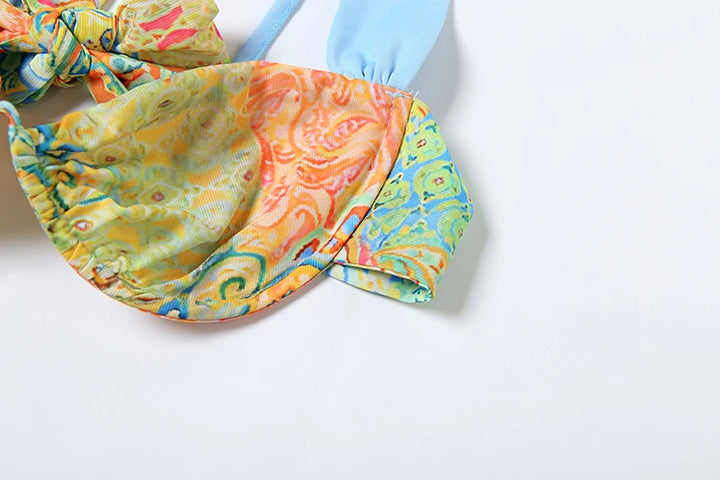 Colorful Print Bra Skirt Set
