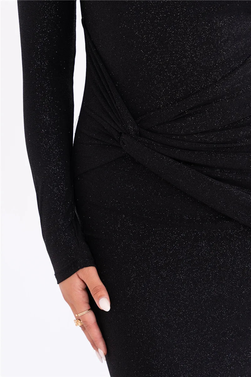 Sparkle Ruched Backless Maxi Dress