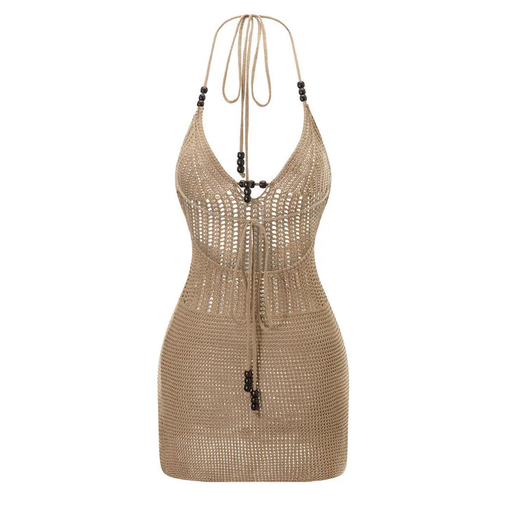 Backless Knit Crochet Mini Dress
