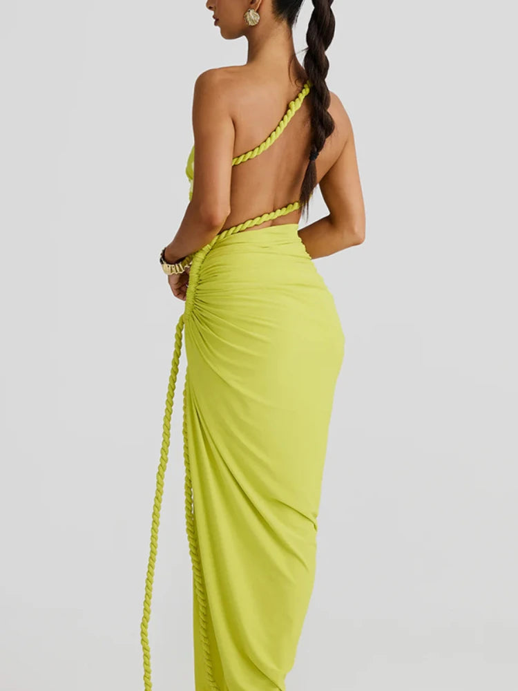 Elegant  Slant Shoulder Dress