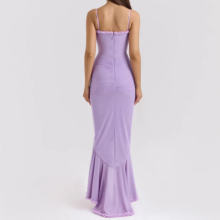 Elegant Sheer Mesh Ruffled Gown