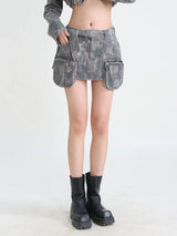 Patchwork Lace Up Denim Skirt