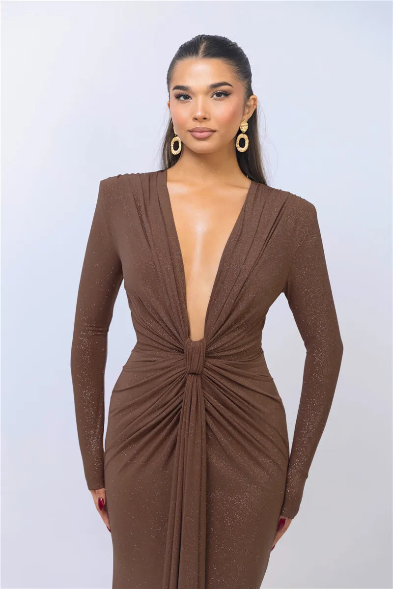 Glitter Deep V Maxi Dress