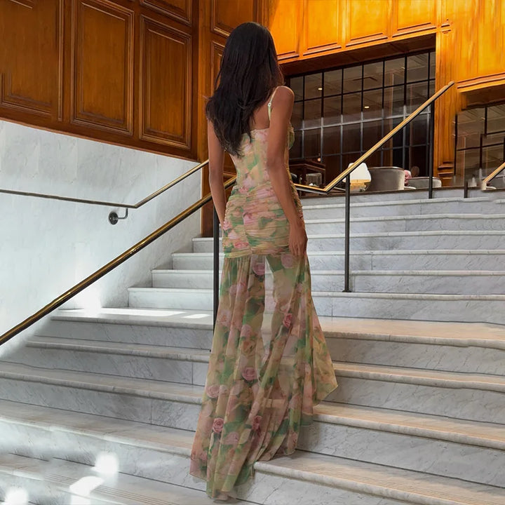 Elegant Floral Corset Split Dress