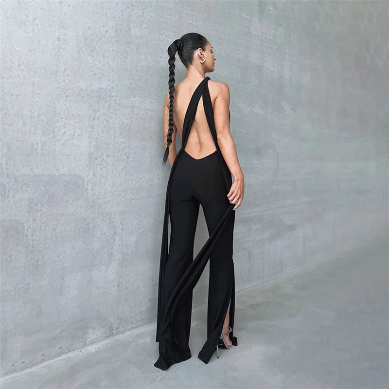 Deep V Wrap Around Halter Jumpsuit