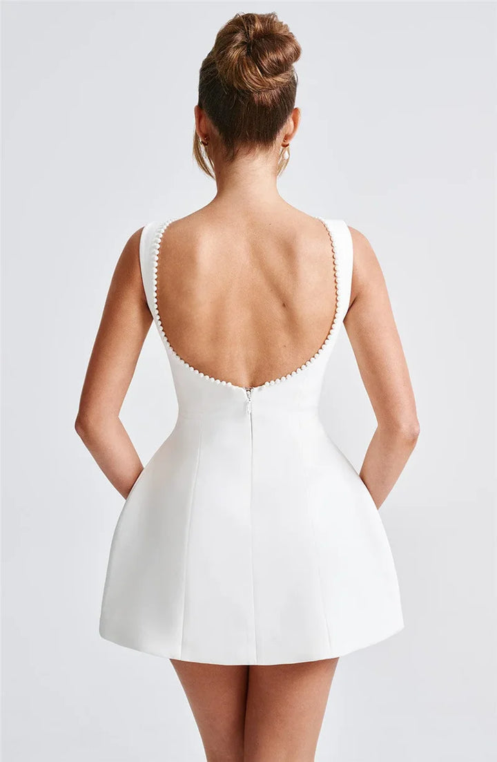 Backless Pearl Bow Mini Dress