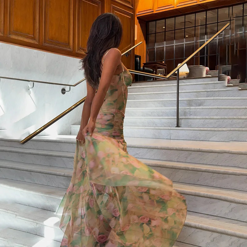 Elegant Floral Corset Split Dress