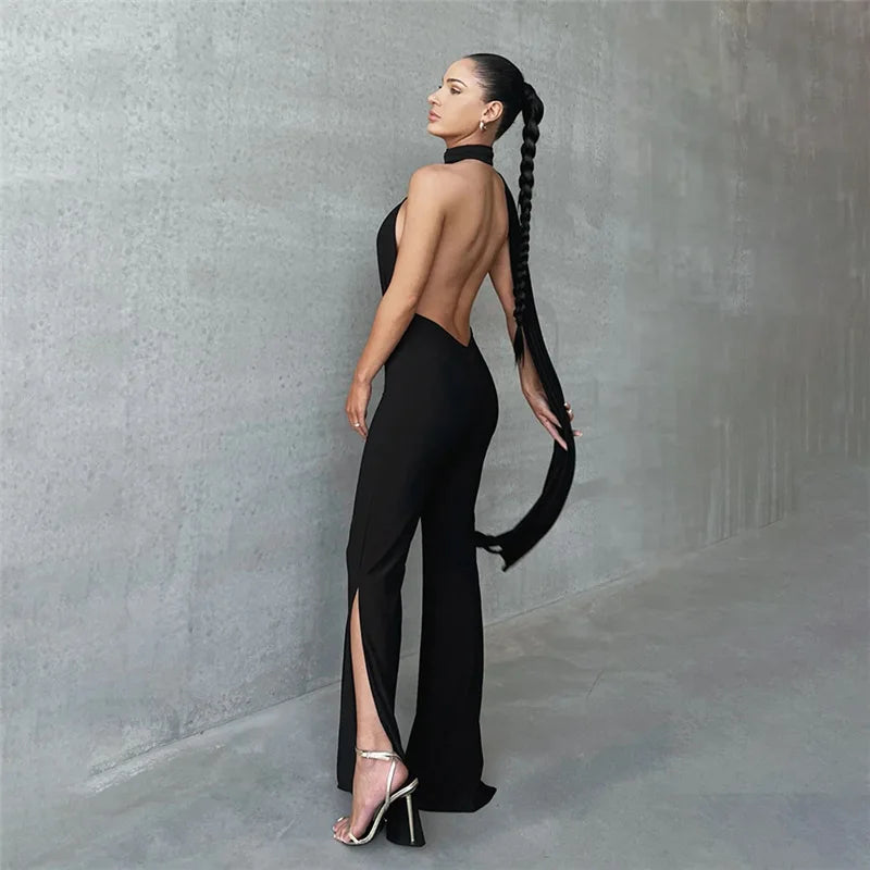 Deep V Wrap Around Halter Jumpsuit