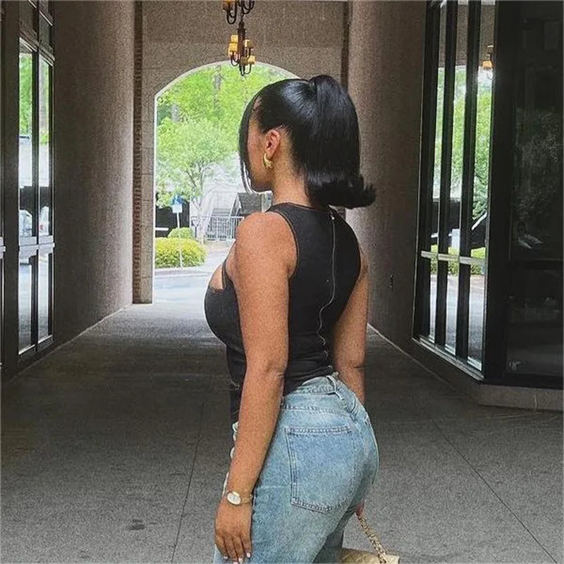 Sleeveless  Denim Round Neck Top