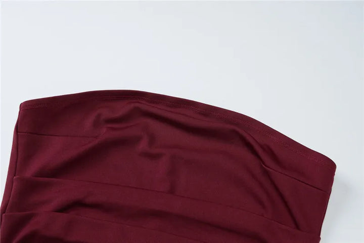 Strapless Backless Burgundy Maxi Dress
