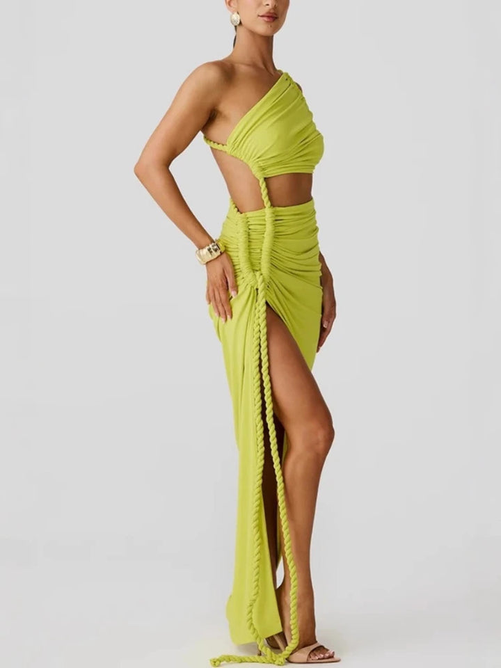 Elegant  Slant Shoulder Dress
