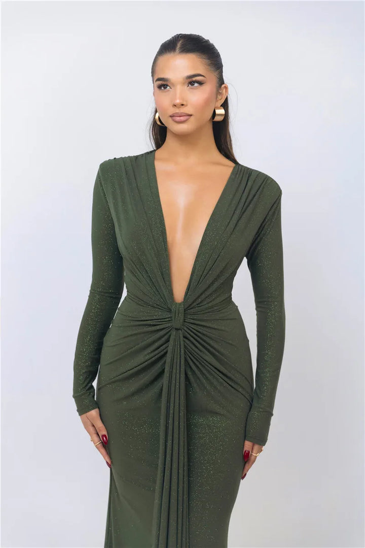 Glitter Deep V Maxi Dress