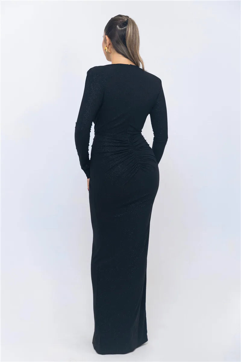 Glitter Deep V Maxi Dress