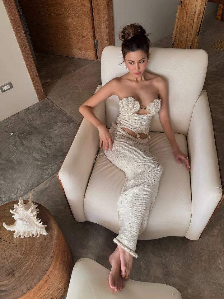 Knitted Pearl Skirt Set Women