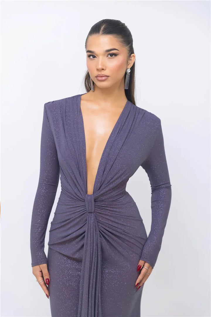 Glitter Deep V Maxi Dress