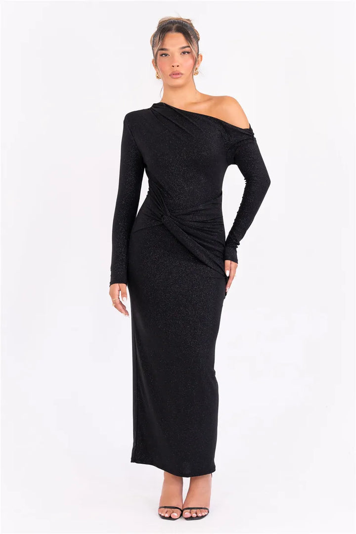 Sparkle Ruched Backless Maxi Dress