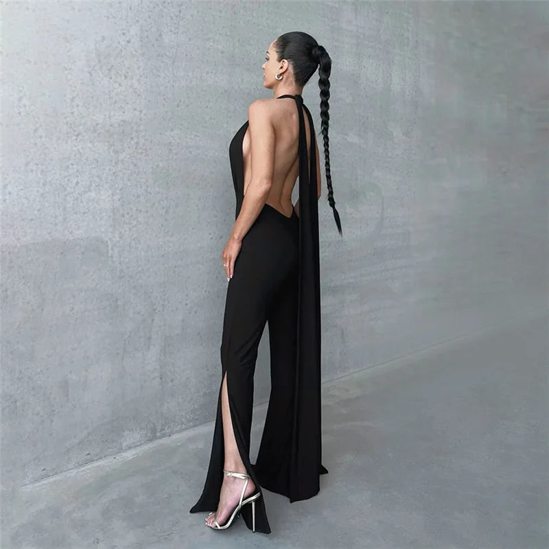 Deep V Wrap Around Halter Jumpsuit