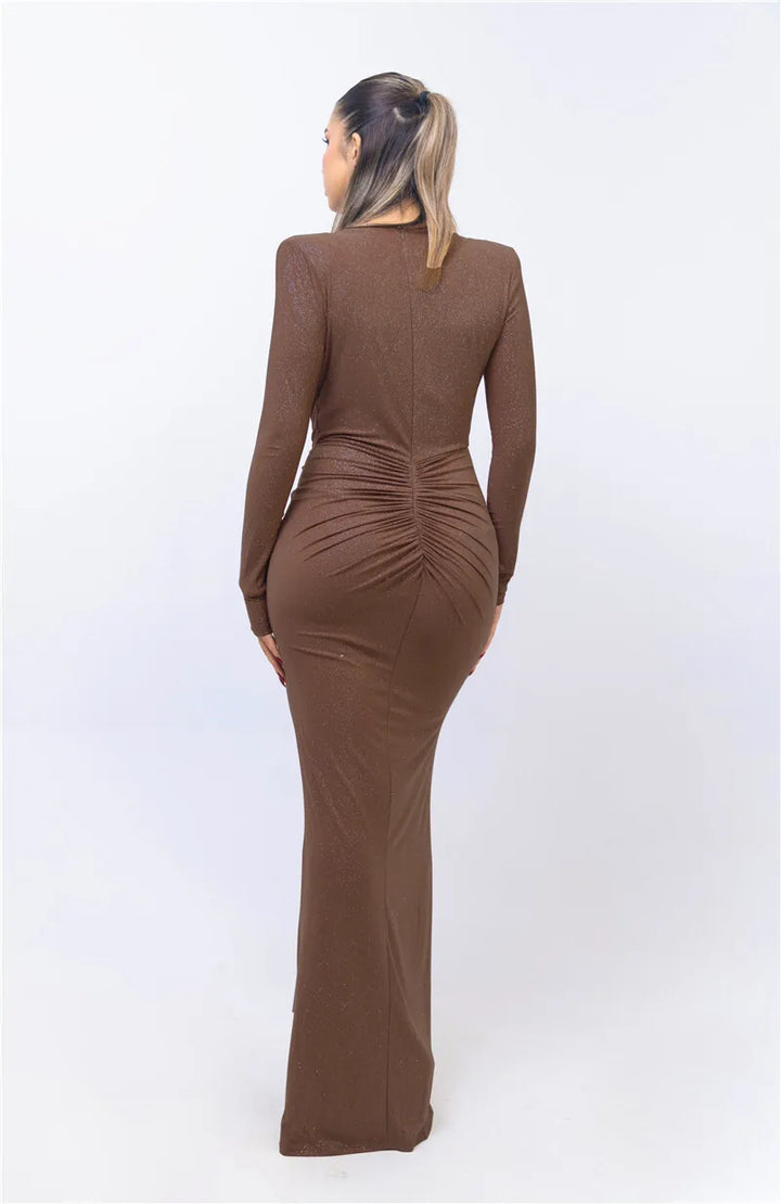 Glitter Deep V Maxi Dress