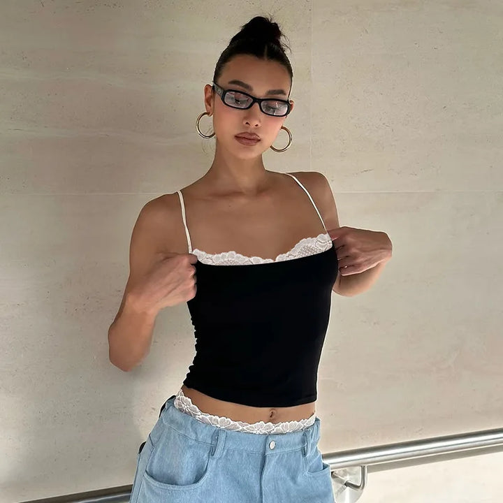 Lace Trim Backless Crop Top