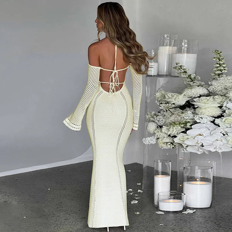 Off Shoulder Halter Knit Dress