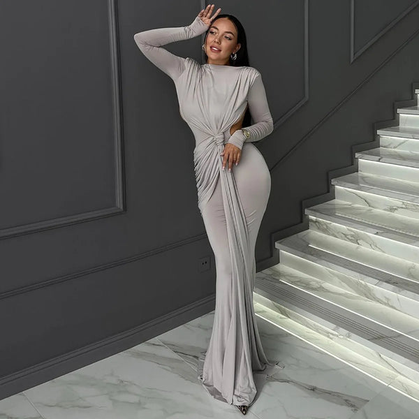 Fashion Ruched Cut Out Sexy Backless Maxi Dress