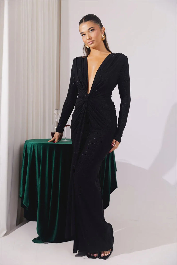 Glitter Deep V Maxi Dress