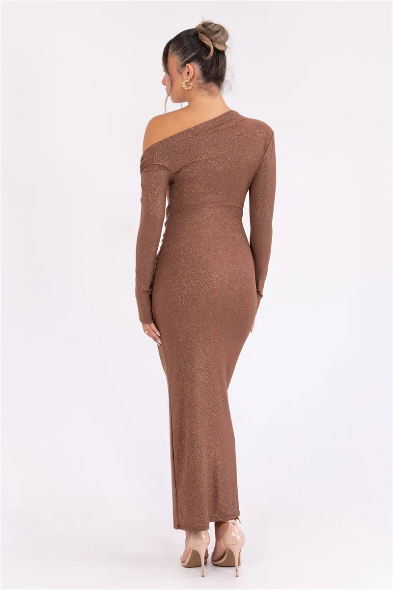 Sparkle Ruched Backless Maxi Dress