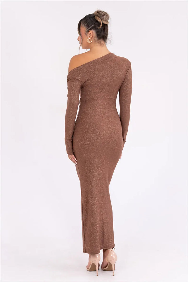 Sparkle Ruched Backless Maxi Dress