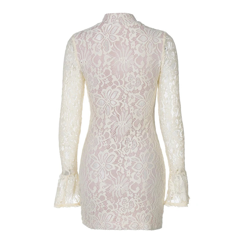 Lace Hollow Out Long Sleeve Sexy Mini Dress
