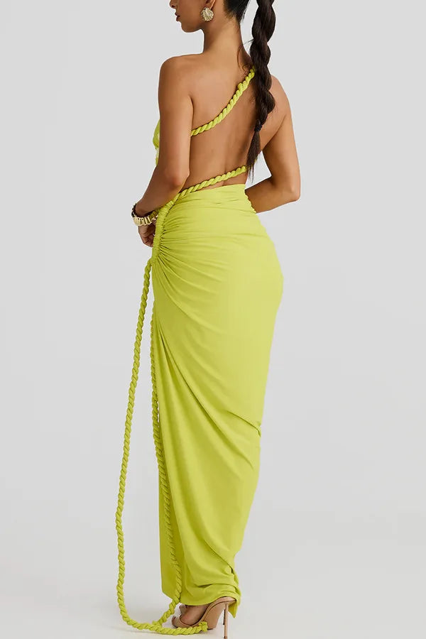 Elegant  Slant Shoulder Dress