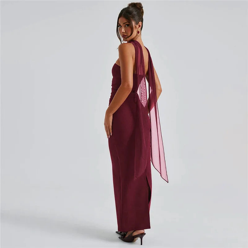 Strapless Backless Burgundy Maxi Dress