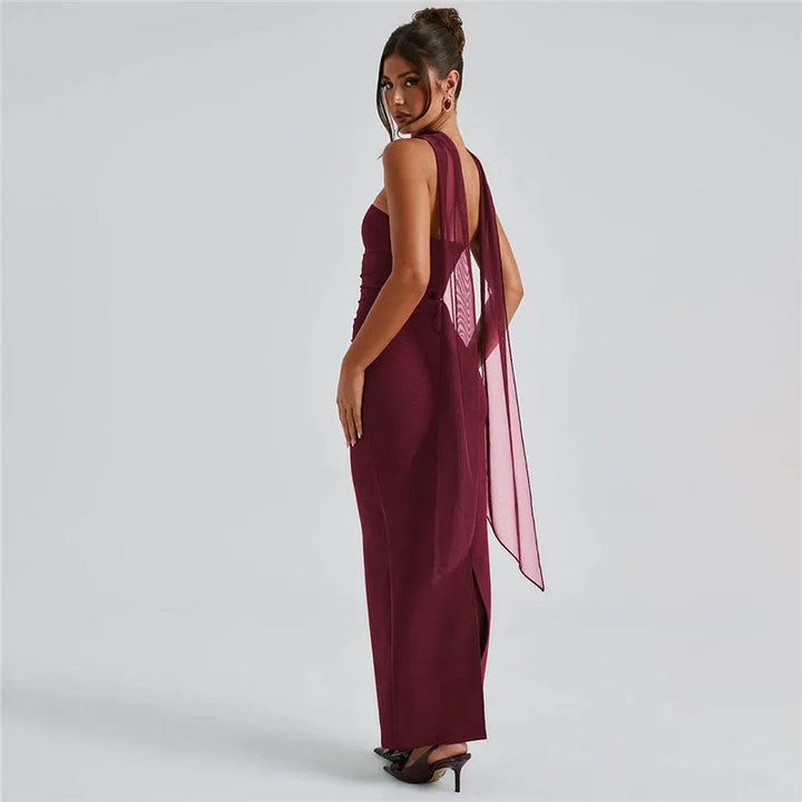 Strapless Backless Burgundy Maxi Dress