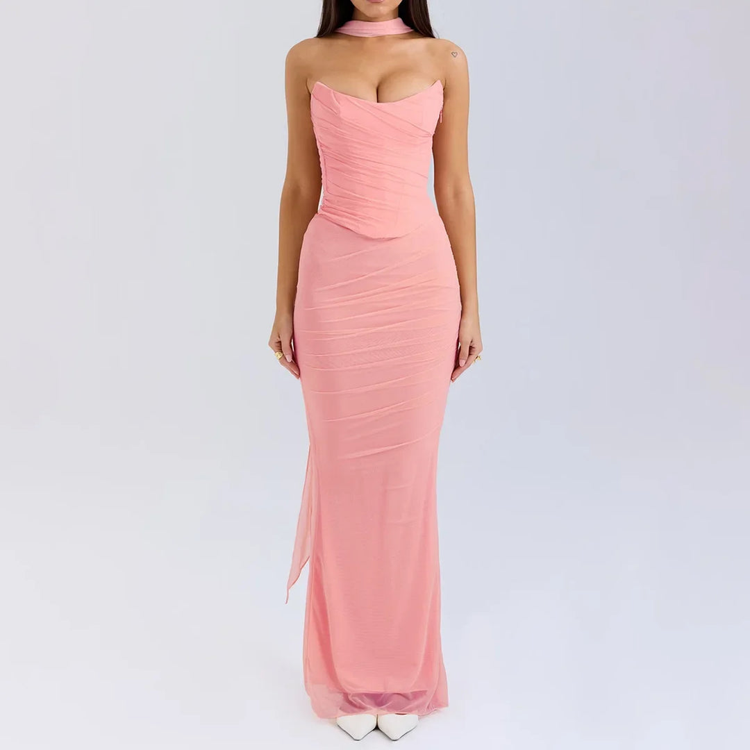 Cropped Top Long Dress Set