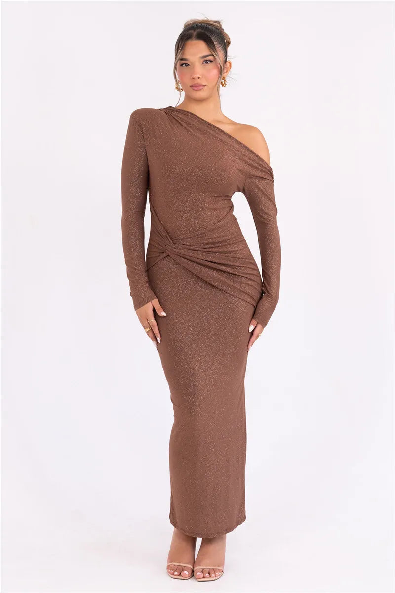 Sparkle Ruched Backless Maxi Dress