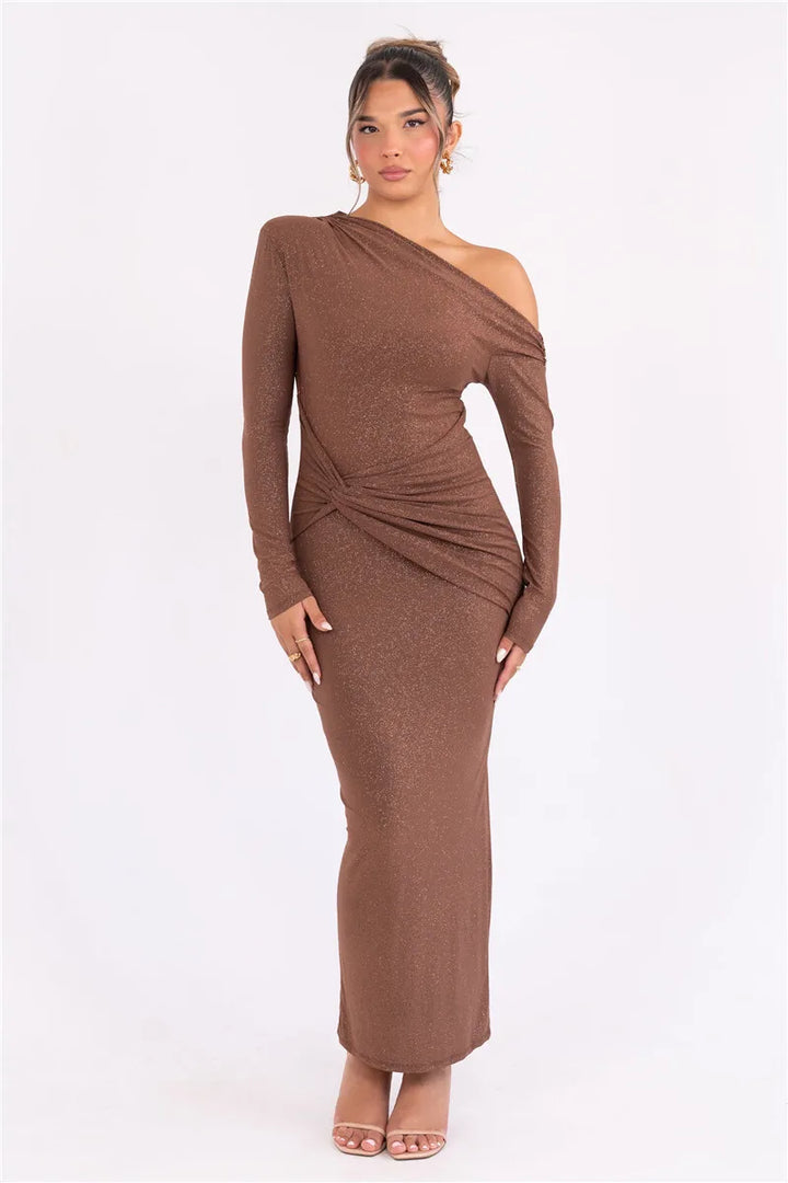 Sparkle Ruched Backless Maxi Dress