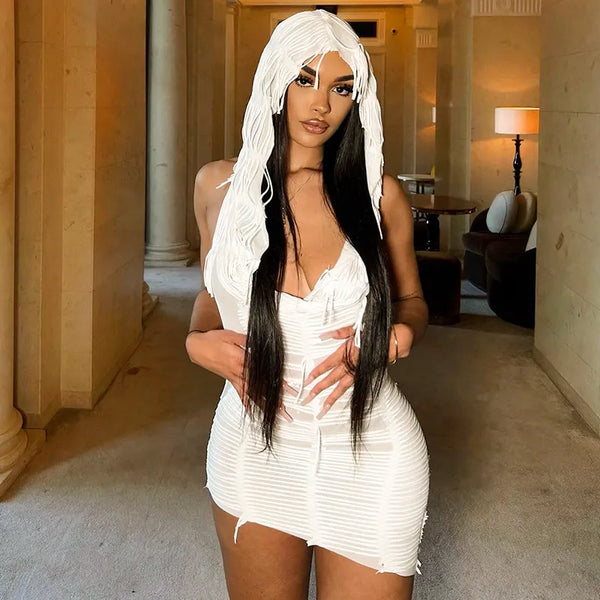 WMC Elegant White Hooded Dress