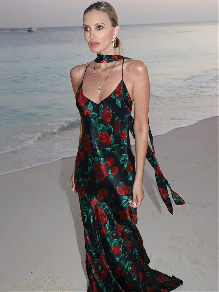 Sexy Backless Halter Maxi Dress