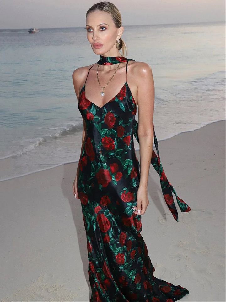 Sexy Backless Halter Maxi Dress
