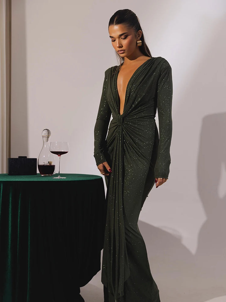 Glitter Deep V Maxi Dress
