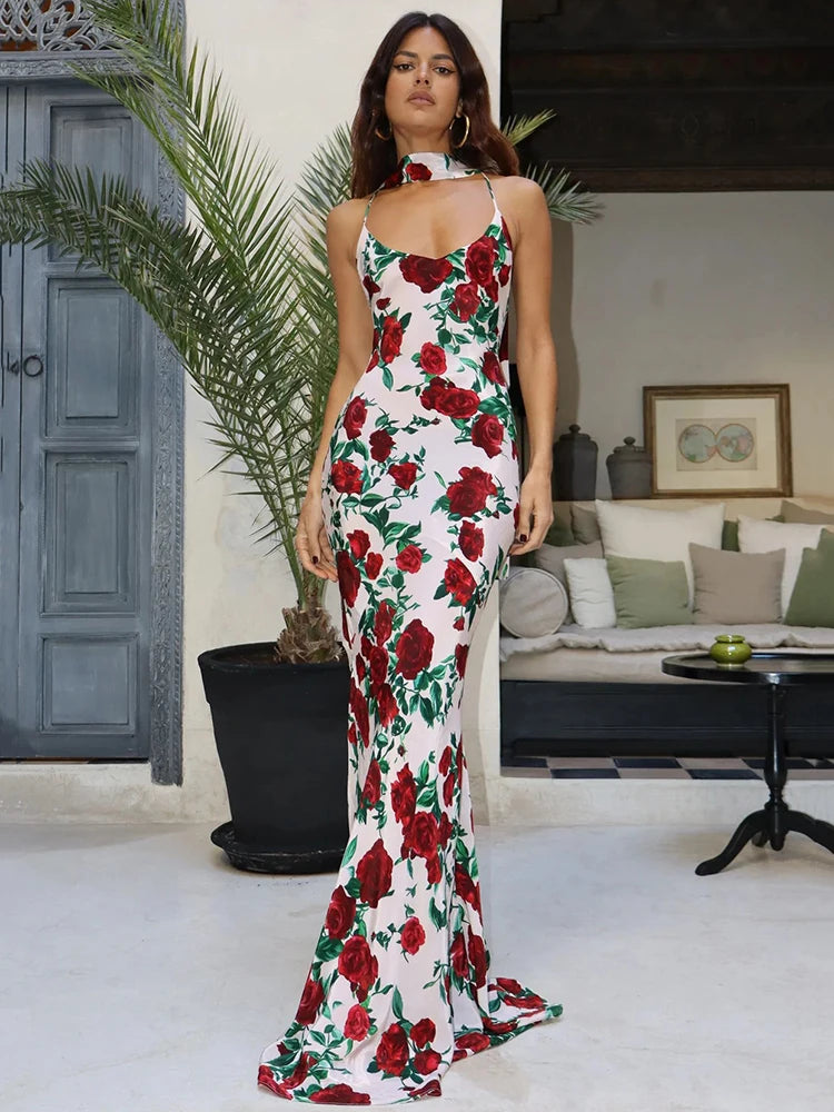 Sexy Backless Halter Maxi Dress