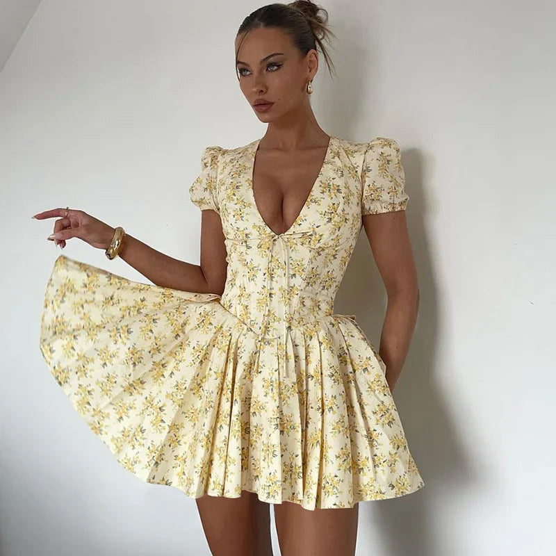 Elegant Puff Sleeve Corset Mini Dress