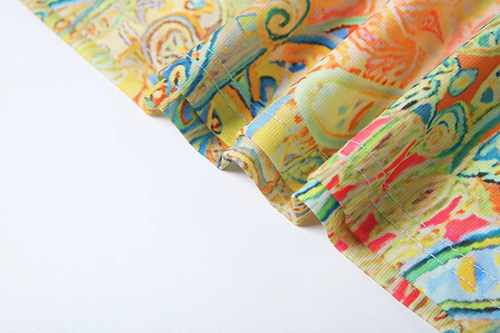 Colorful Print Bra Skirt Set