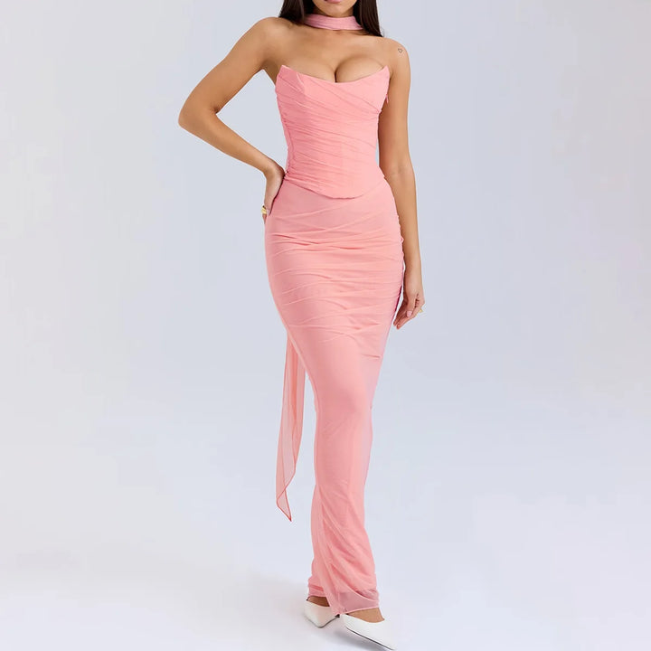 Cropped Top Long Dress Set