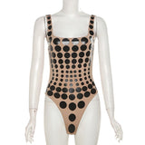 Women's Sling Sleeveless High Waist Polka Dot Tight Bodysuit