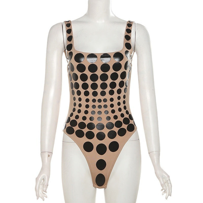 Women's Sling Sleeveless High Waist Polka Dot Tight Bodysuit